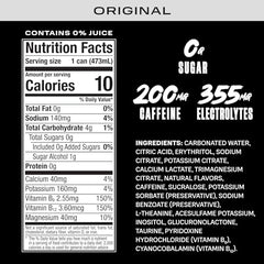 Prime Energy Original can side profile highlights electrolytes and 200 mg caffeine for sustained focus.