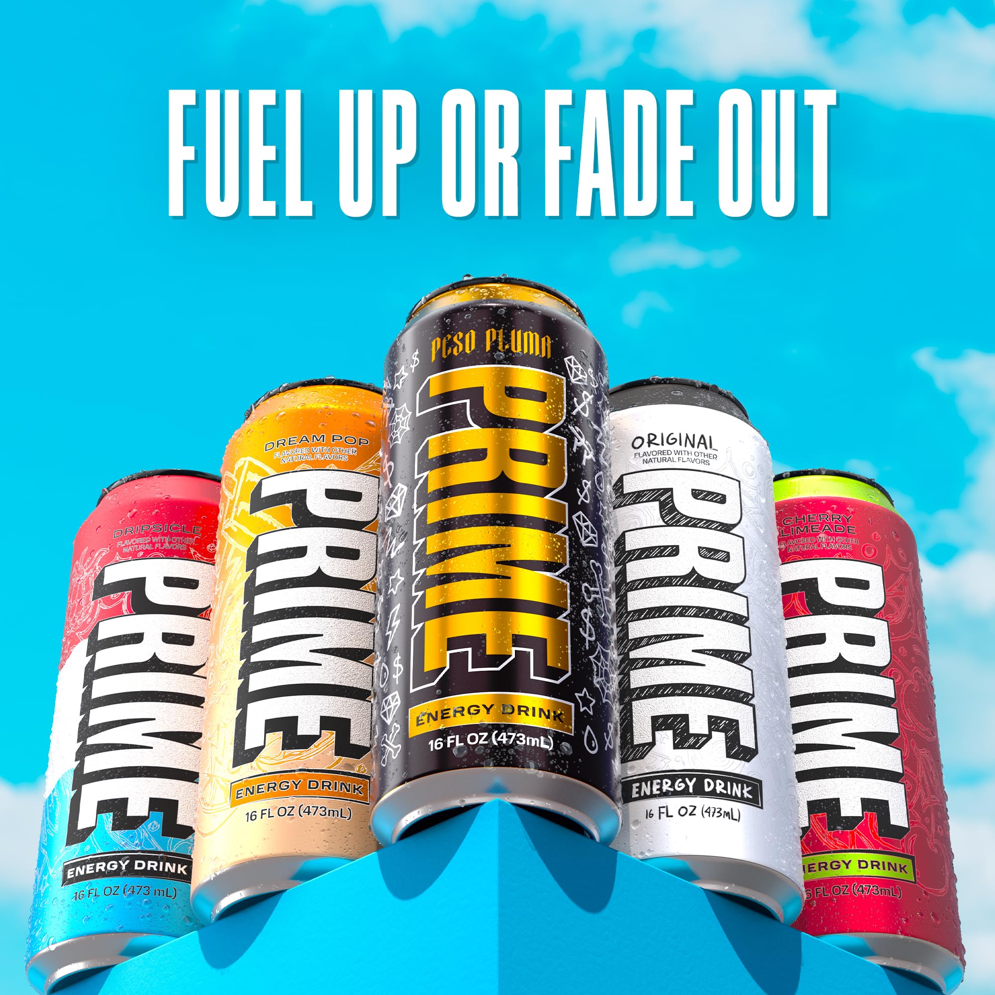 PRIME Energy Peso Pluma label detail showing vegan and gluten-free attributes.