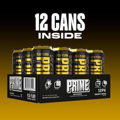 PRIME Energy Peso Pluma mango splash flavor in a vibrant can.