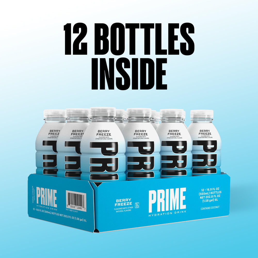 Prime Hydration Berry Freeze hand holding bottle during workout.