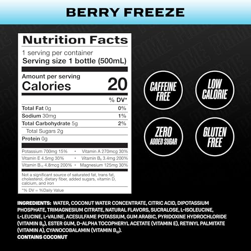 Prime Hydration Berry Freeze being poured over ice for refreshing flavor.