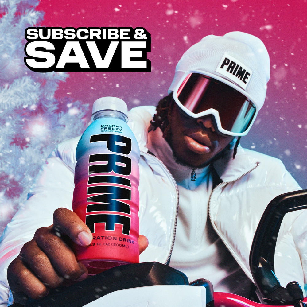 12-pack display of PRIME Hydration Cherry Freeze for teams and households