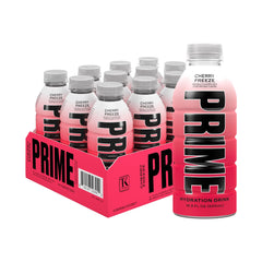 PRIME Hydration Cherry Freeze bottle showing convenient electrolyte boost for workouts
