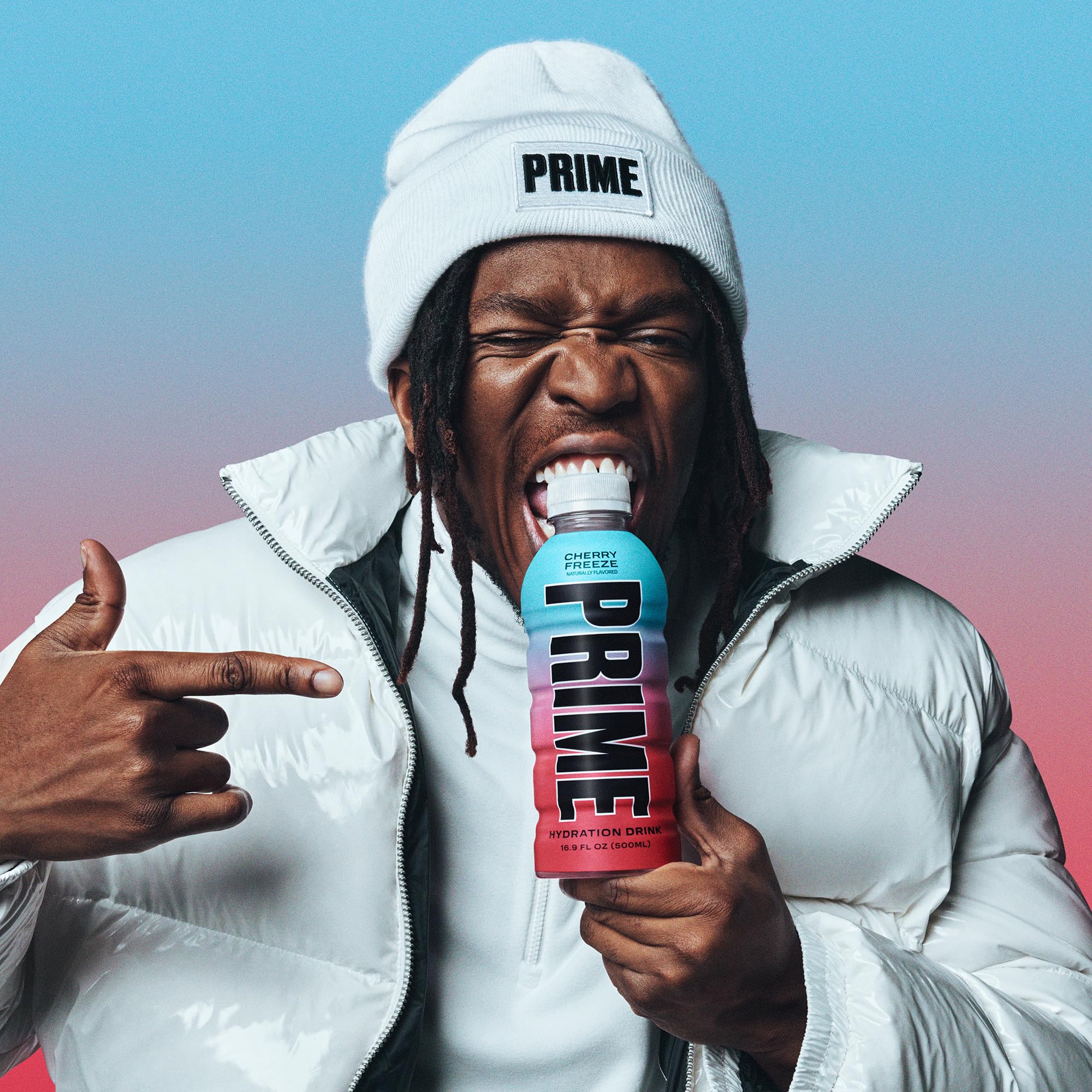 Electrolyte panel on PRIME Hydration Cherry Freeze bottle with potassium and magnesium