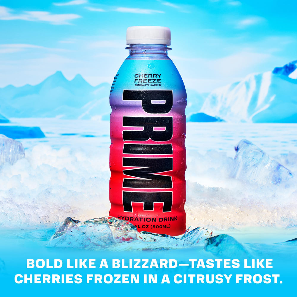 Pour PRIME Hydration Cherry Freeze into a glass after exercise for quick refreshment