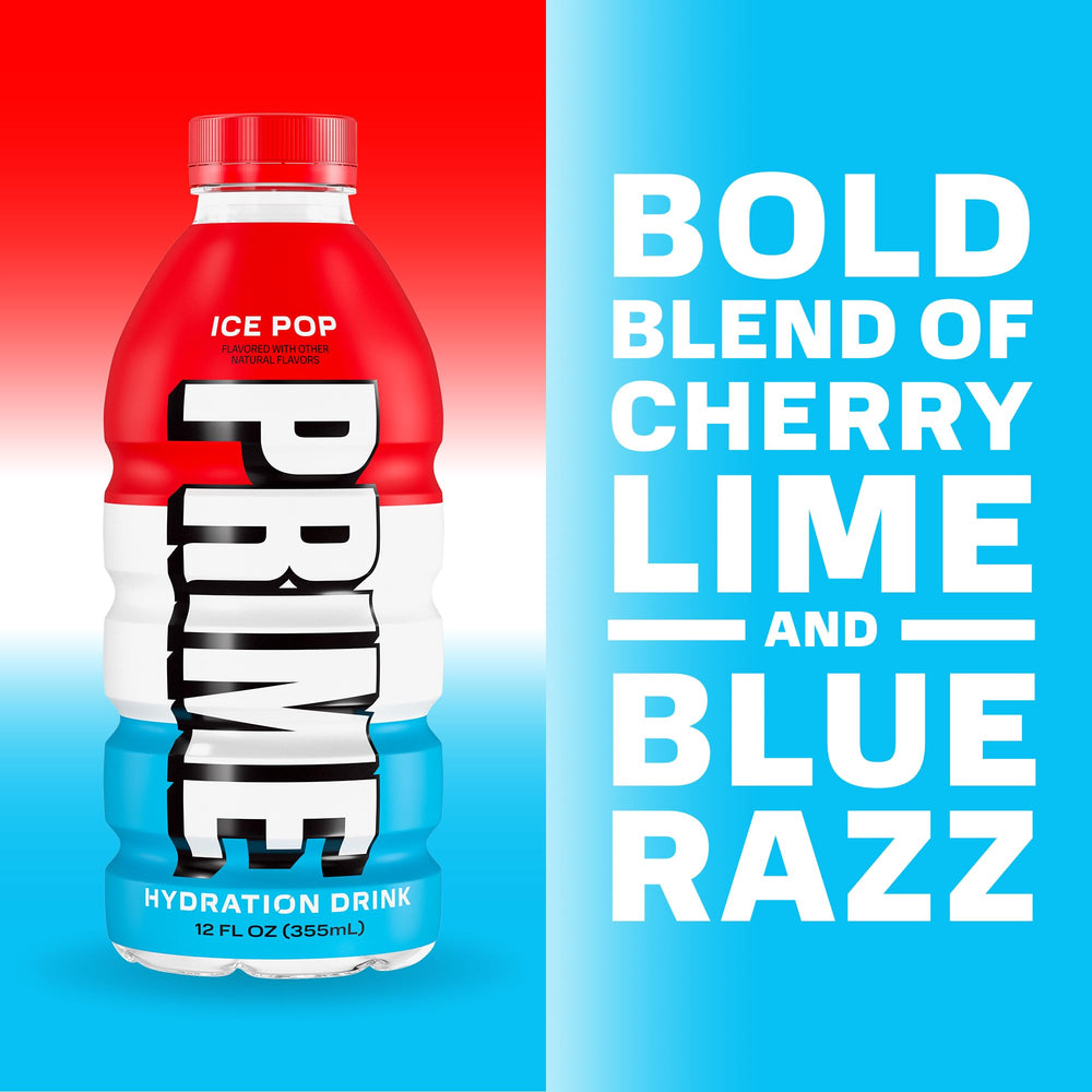 PRIME Hydration Ice Pop bottle combines natural flavors with caffeine-free hydration.