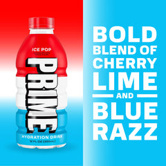 PRIME Hydration Ice Pop bottle combines natural flavors with caffeine-free hydration.
