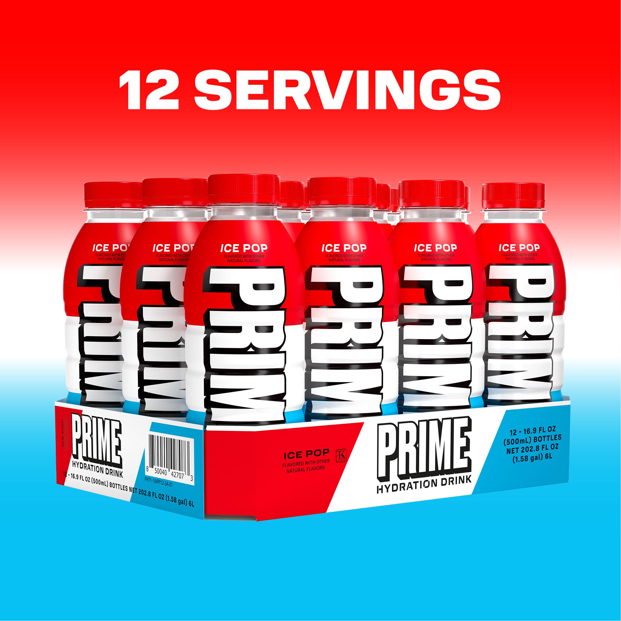 Prime Hydration Ice Pop close-up reveals vivid cherry-lime-rasp color.