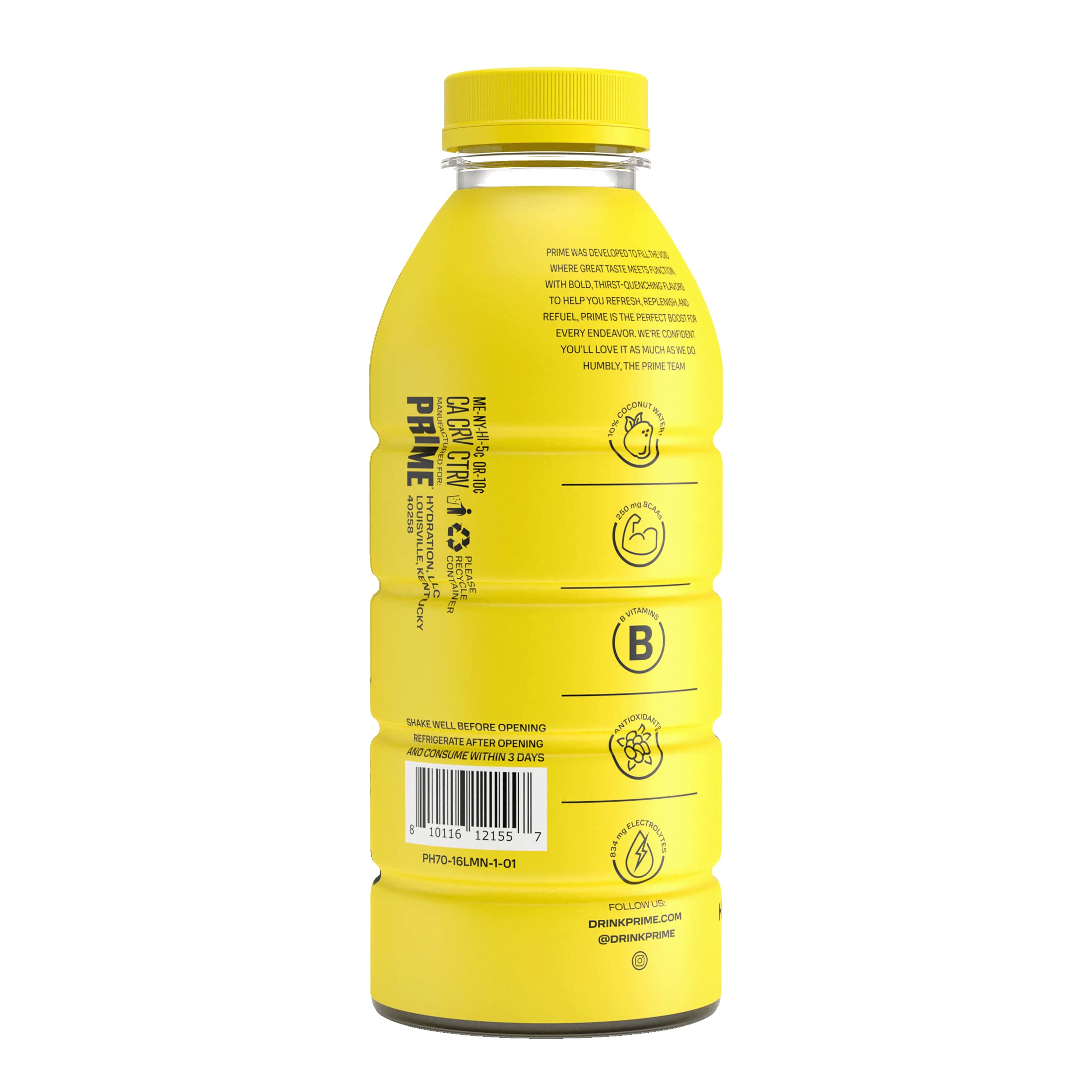 Prime Hydration Lemonade bottle beside a cooler for on-the-go hydration.