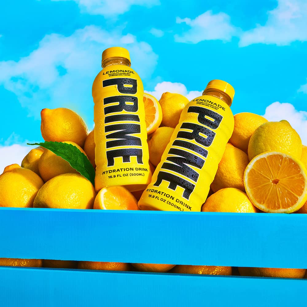 Prime Hydration Lemonade bottle on a workout mat for post-exercise recovery.