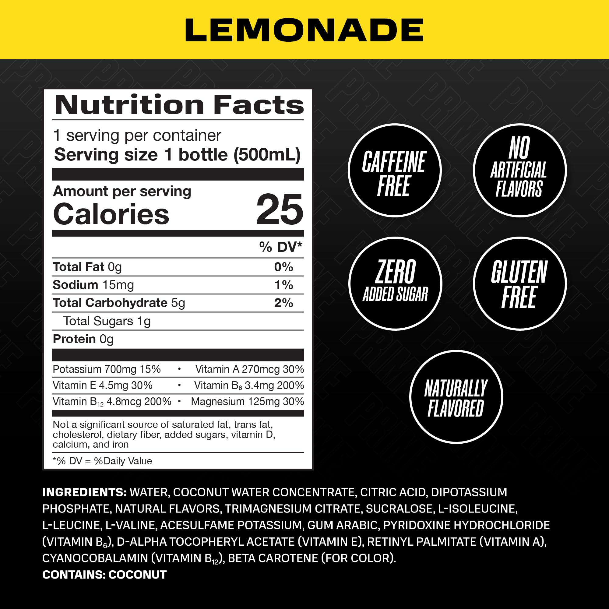 Prime Hydration Lemonade bottle pour for quick rehydration during activity.