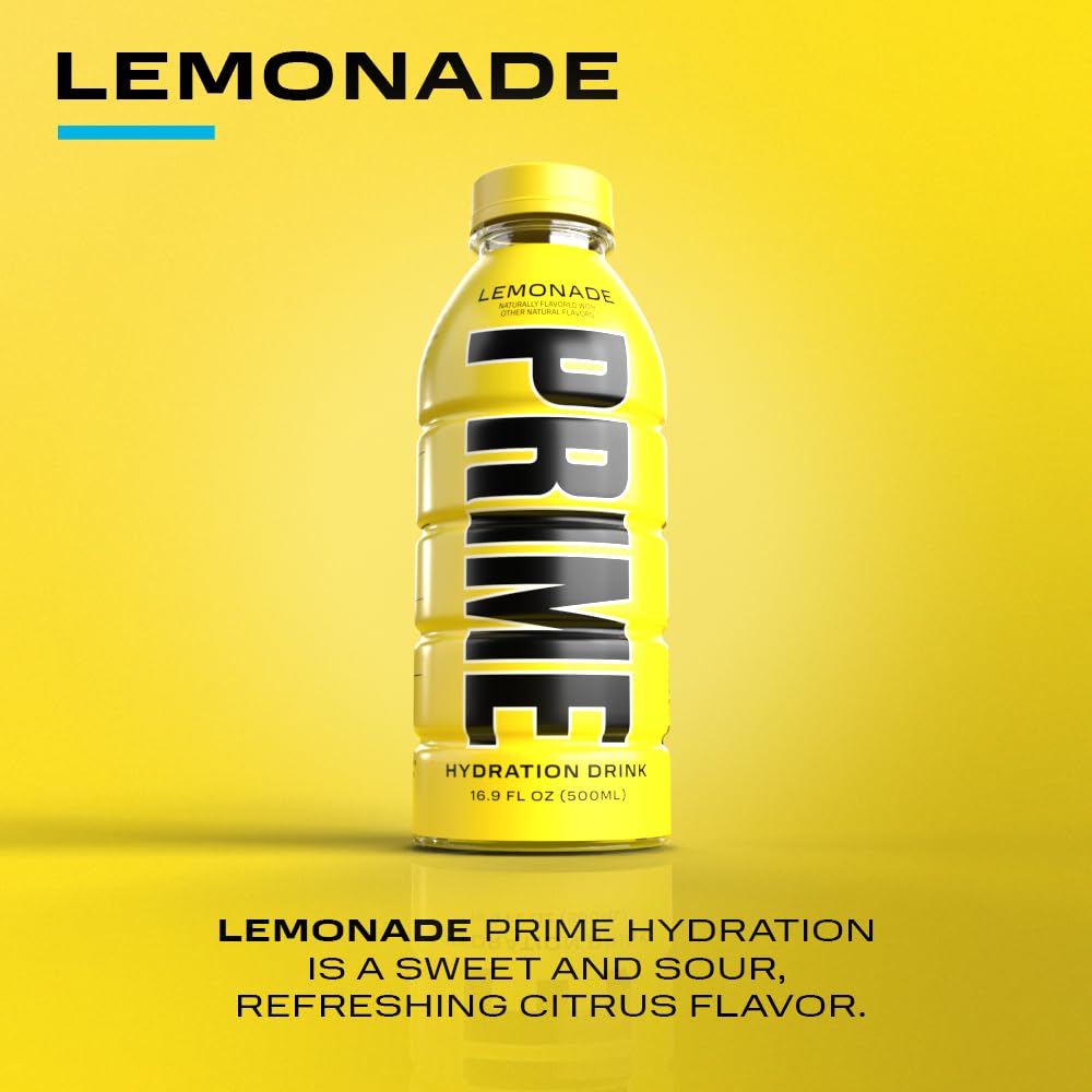 Prime Hydration Lemonade label close-up highlighting electrolyte blend details.