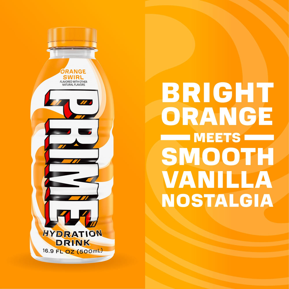 PRIME Hydration Orange Swirl glass for naturally flavored hydration on the go