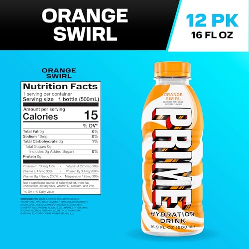 PRIME Hydration Orange Swirl pour illustrating quick hydration during workouts