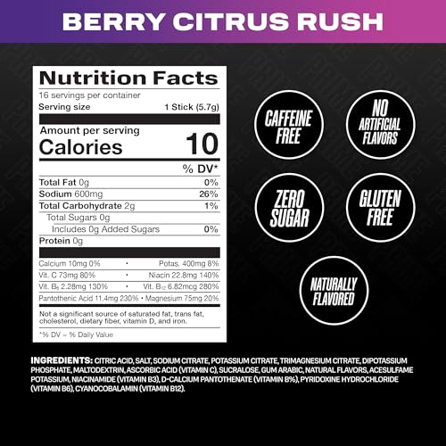 Prime Hydration Rapid Sticks Berry Citrus Rush open stick ready to mix for quick hydration.