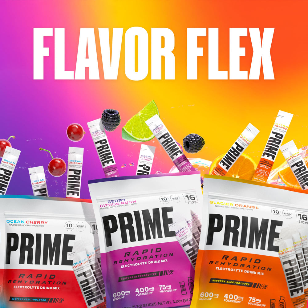 Prime Hydration Rapid Sticks Berry Citrus Rush travel pack ideal for workouts.