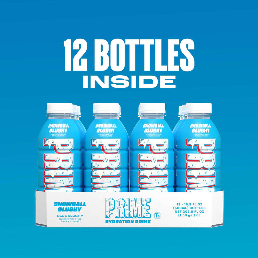 Gym bag scene with PRIME Hydration Snowball Slushy bottle