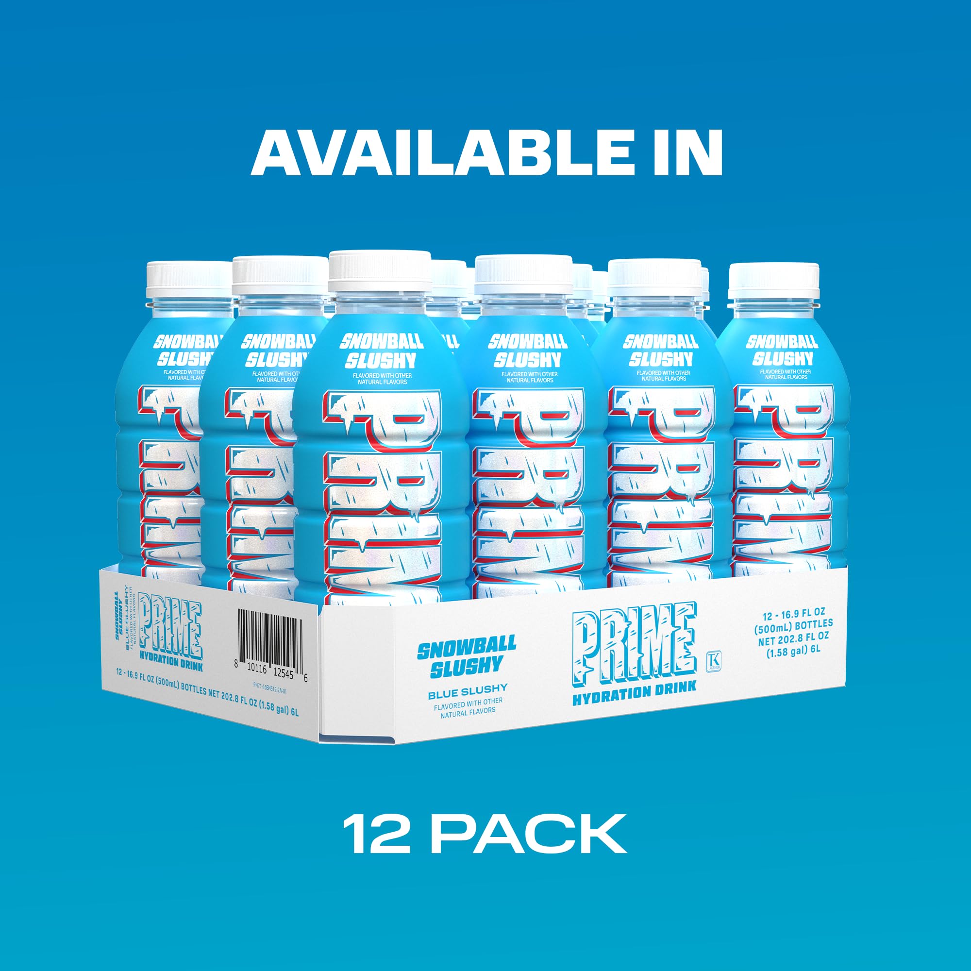 Ice and beverage contrast featuring PRIME Hydration Snowball Slushy