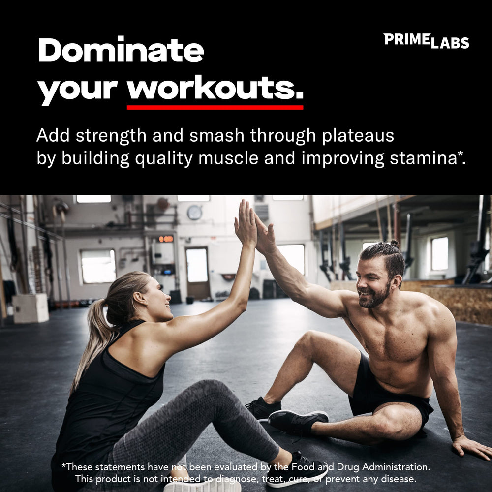 Prime Labs Prime Test bottle back detailing usage and quality promises.