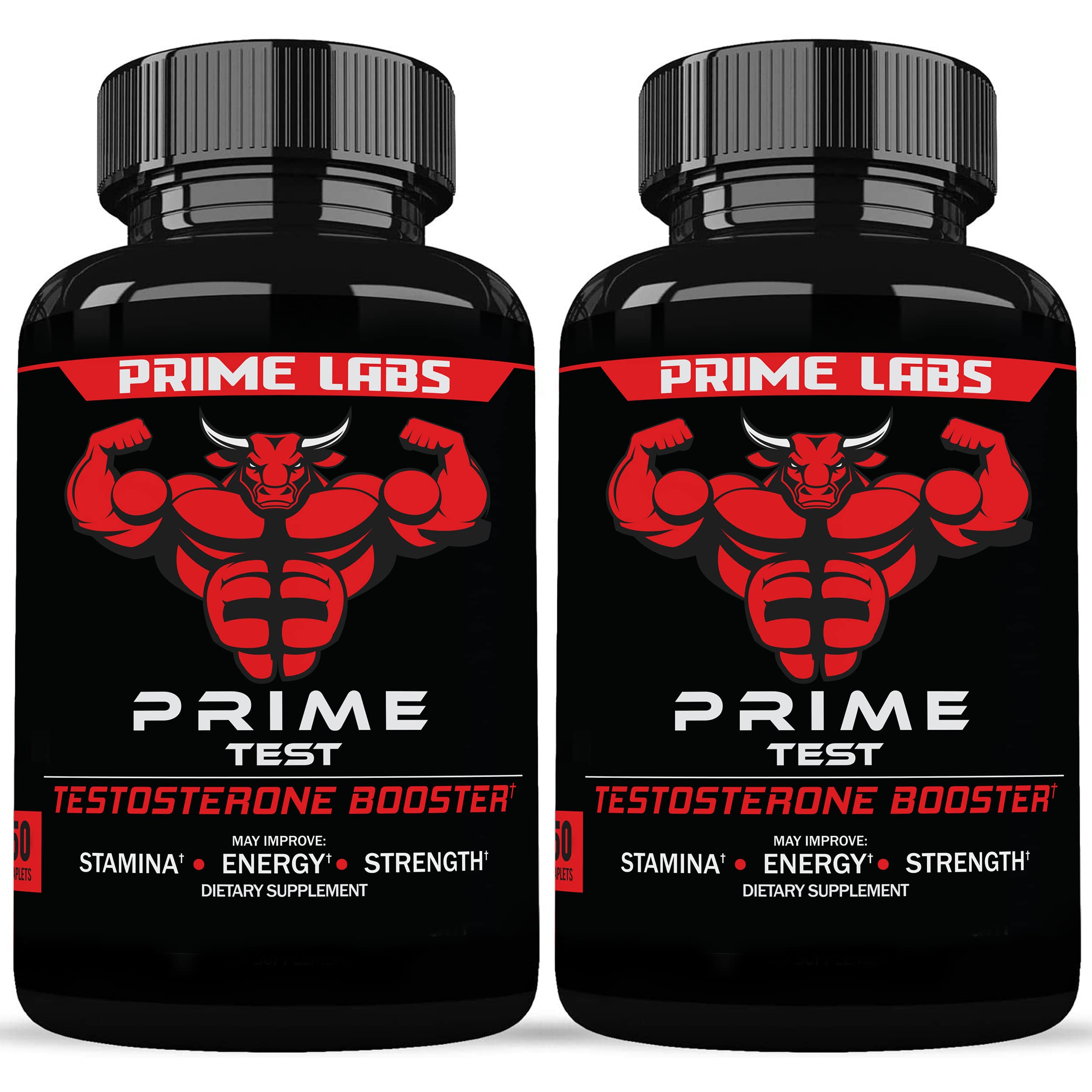 Prime Labs Prime Test bottle front showing the 120-caplet bottle for daily testosterone support.