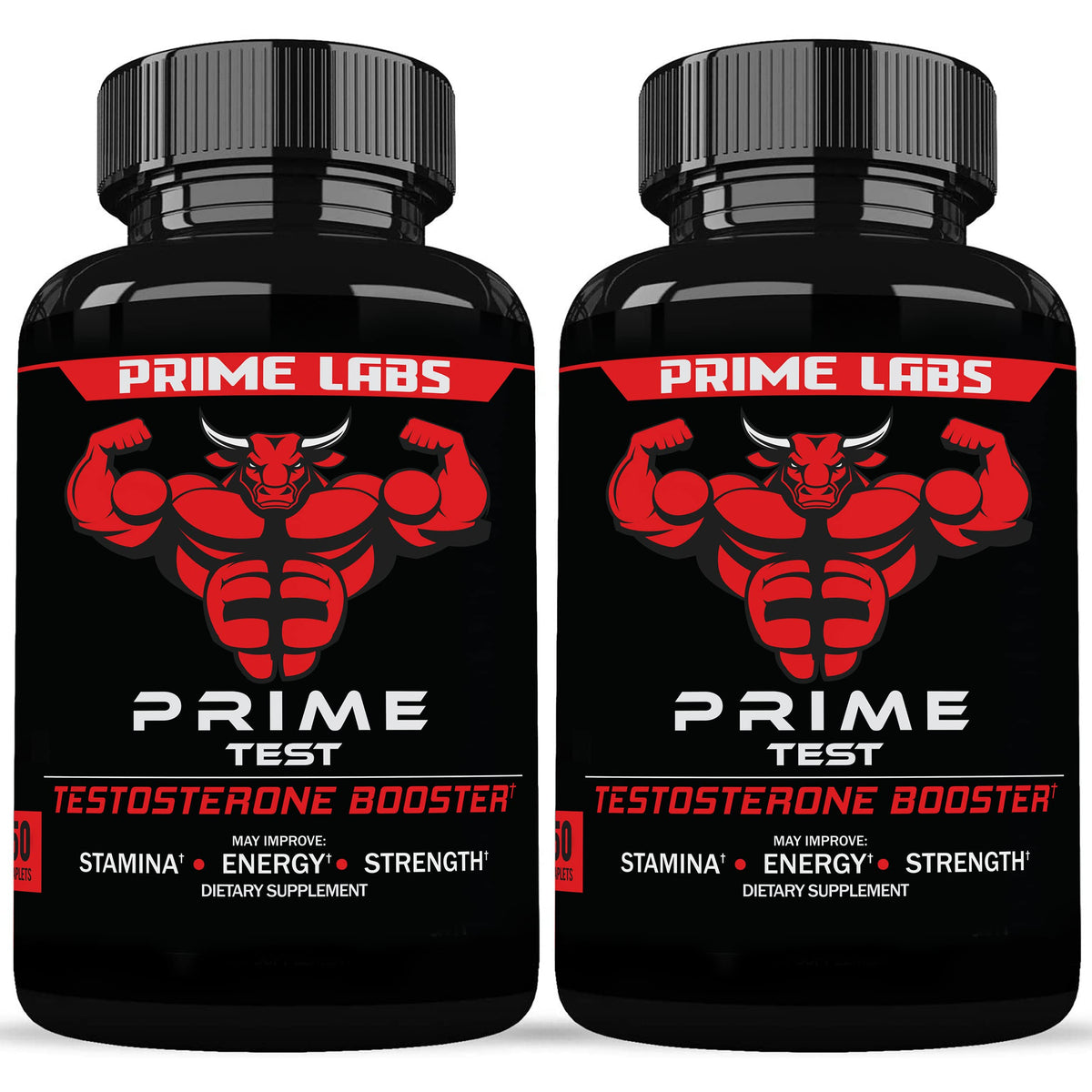 Prime Labs Prime Test bottle front showing the 120-caplet bottle for daily testosterone support.