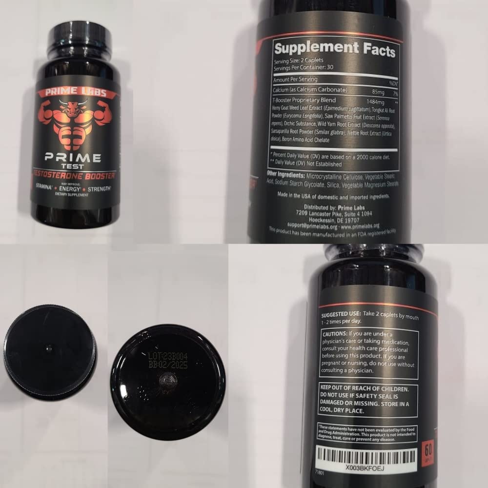 Prime Labs Prime Test daily-use routine presented for easy two-caplet dosing.