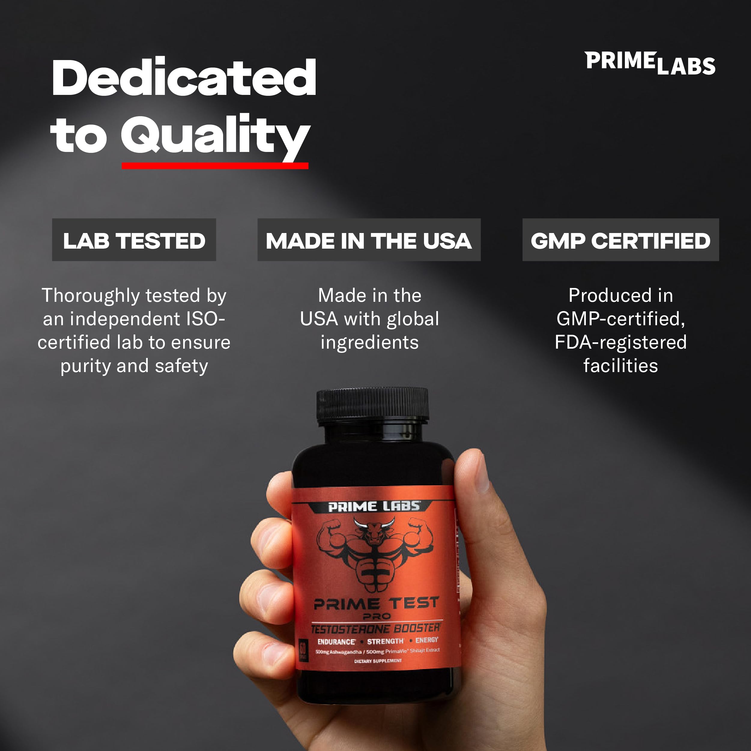 Prime Test Pro third-party testing badge on packaging