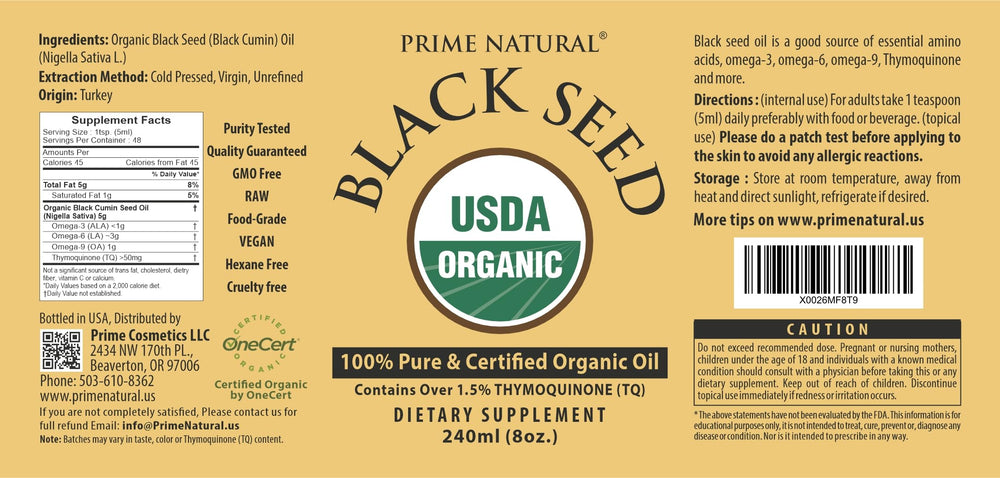 Prime Natural Thymoquinone 1.7% badge communicates potency and lab-tested quality.