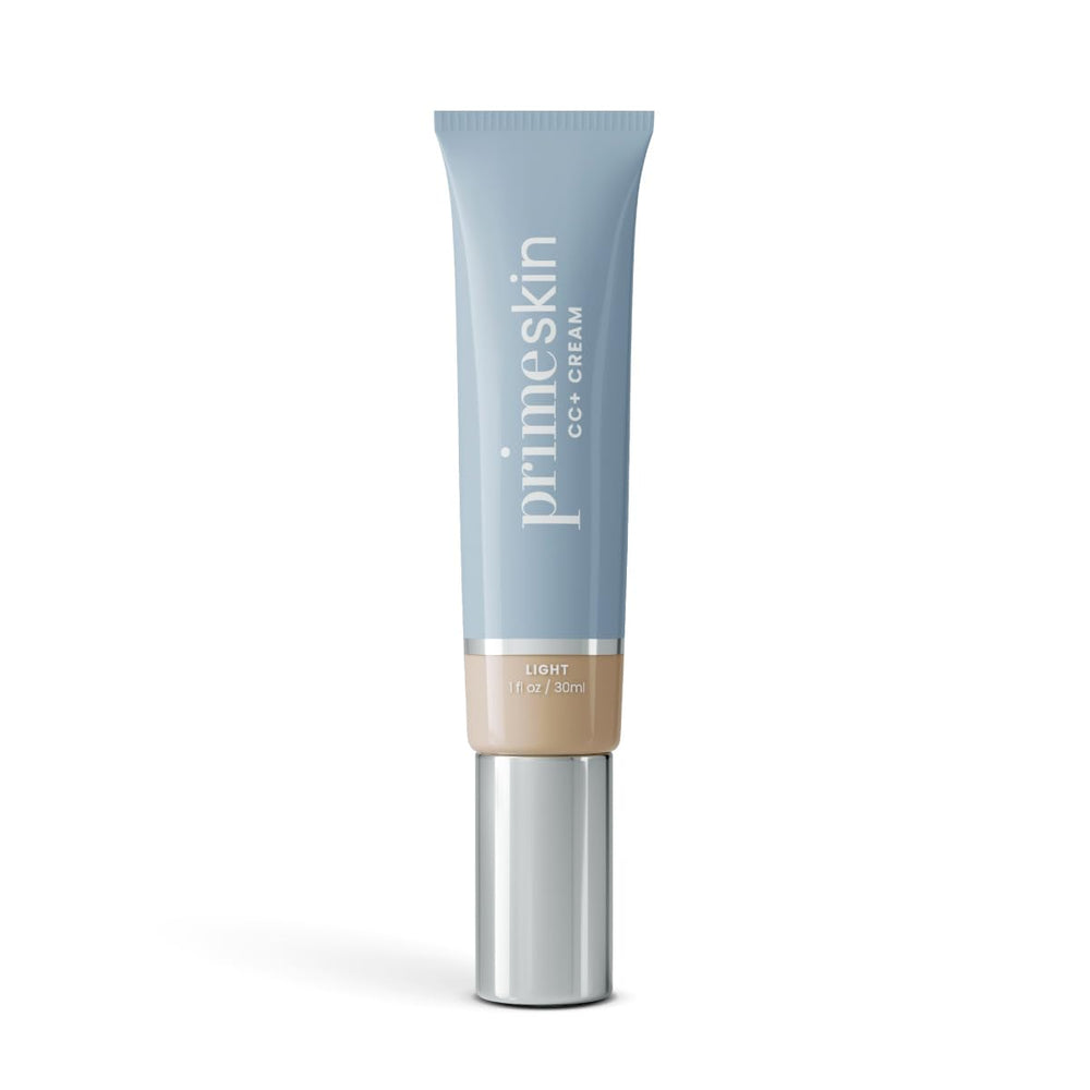 Prime Prometics PrimeSkin CC+ Cream bottle pour showing easy application and soft-matte finish