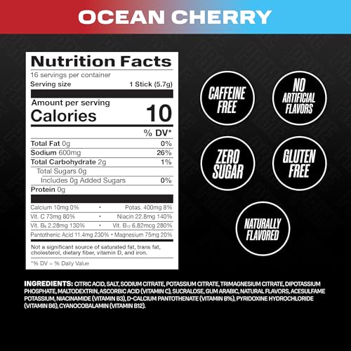 Close-up of Ocean Cherry label on Prime Rehydration Stick showcasing flavor.