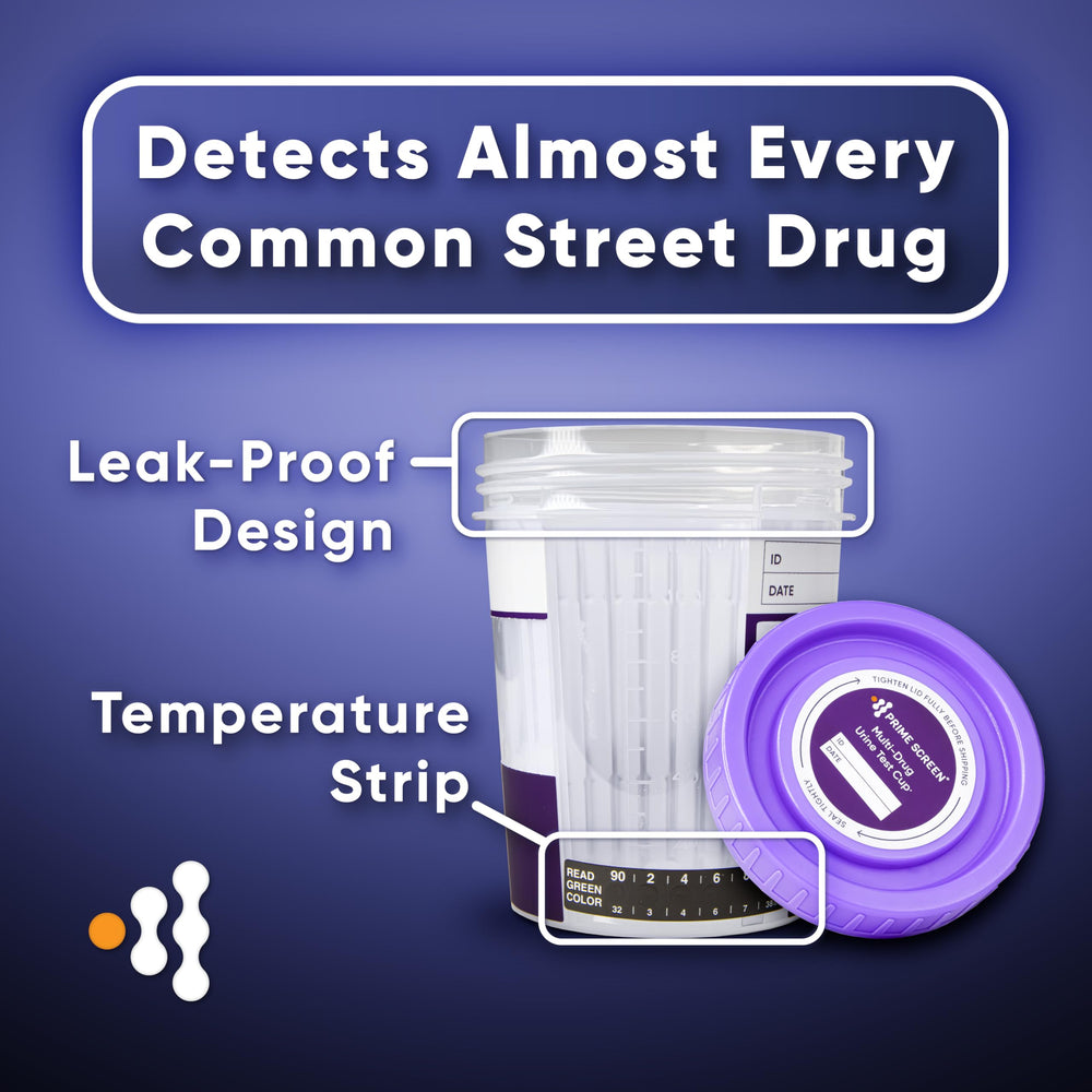 Prime Screen compact cup highlights portability and ease of use for quick testing.