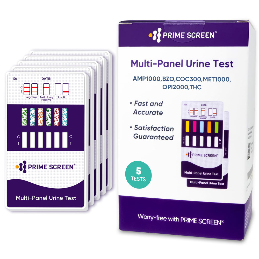 Prime Screen 6-panel urine test kit front view for home and professional use, reliable results.