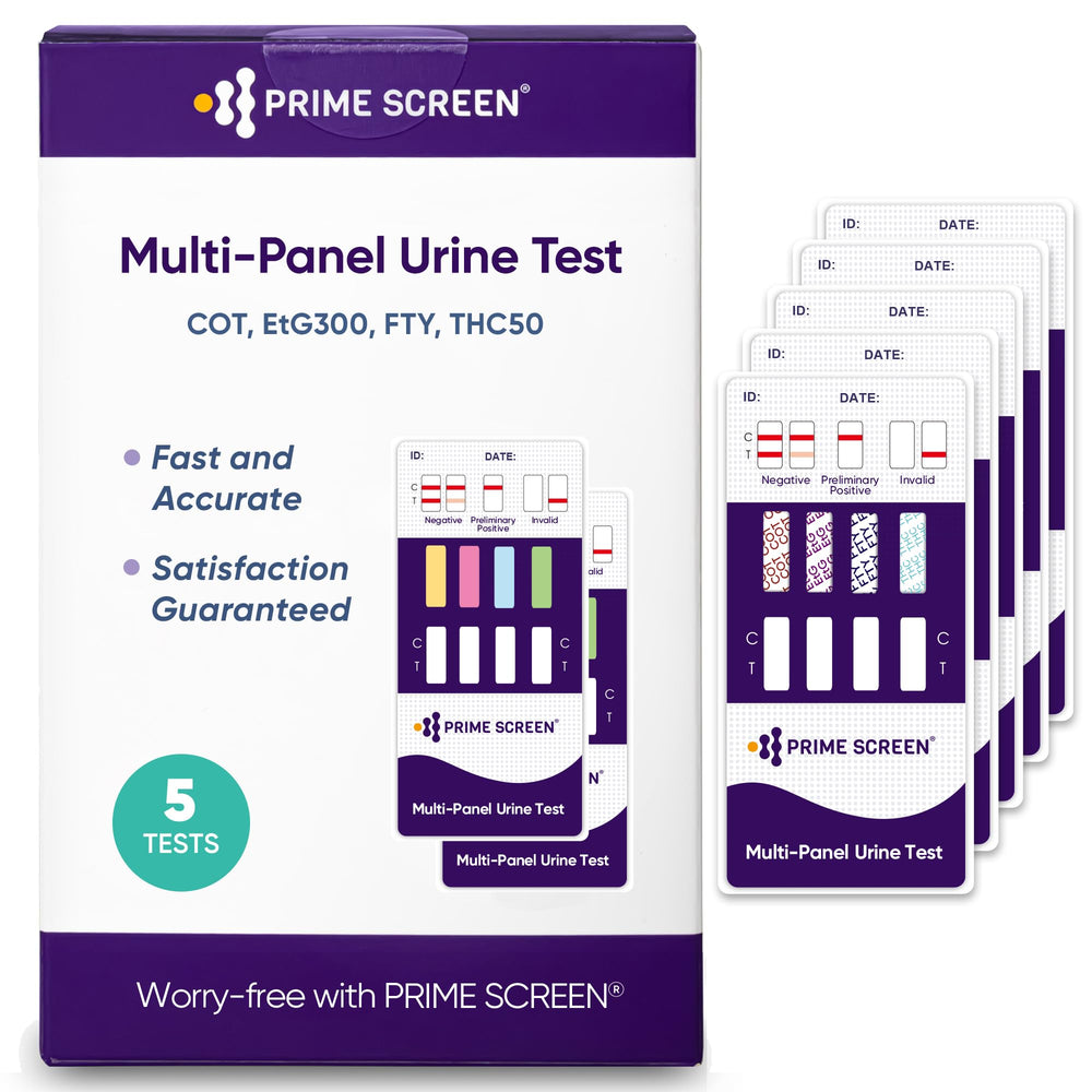 Prime Screen multi-panel urine test pack front view for quick screening.