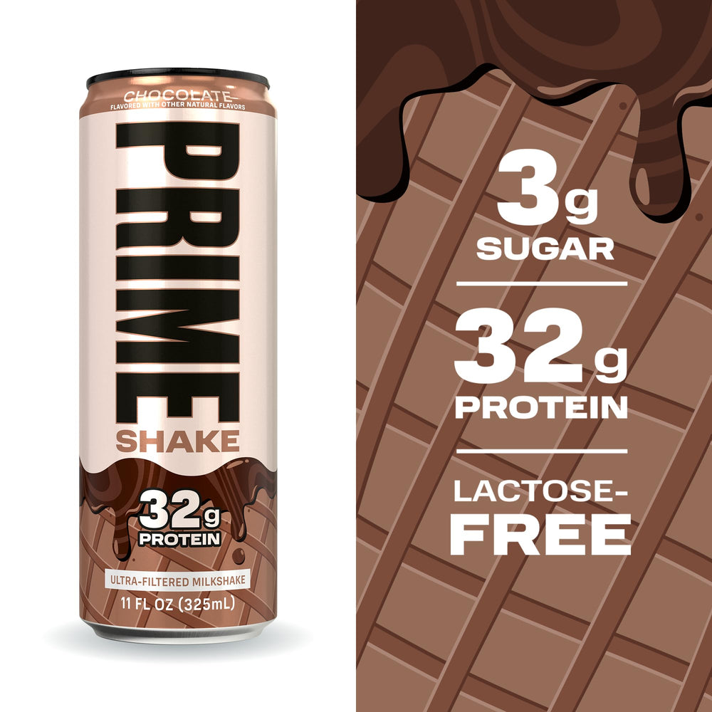 Prime Shakes Chocolate hand holding can during workout break for post-workout recovery