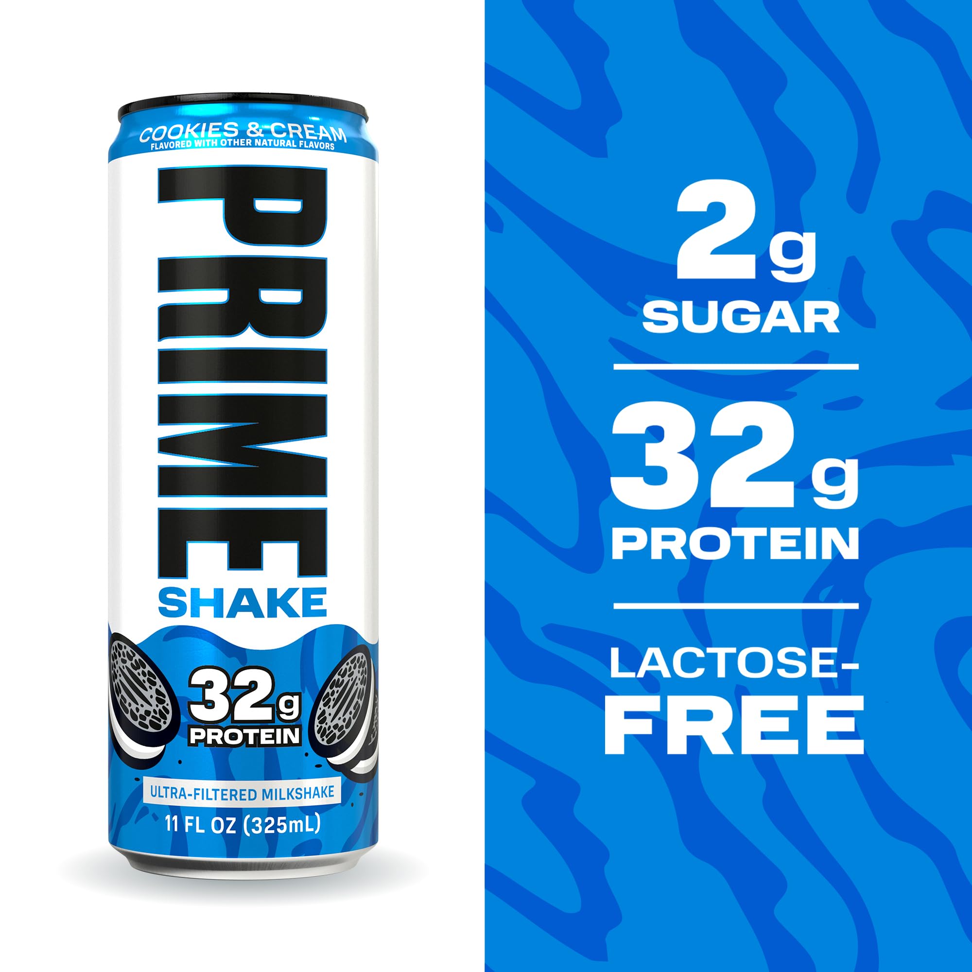 PRIME Shakes Cookies and Cream being poured into a glass for smooth texture.