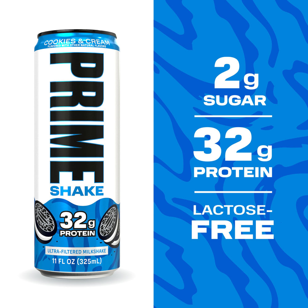 PRIME Shakes Cookies and Cream being poured into a glass for smooth texture.