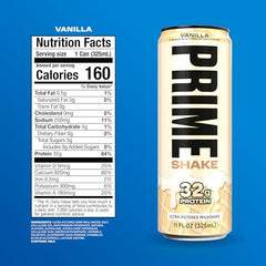 Prime Shakes Vanilla bottle back highlights lactose free and low sugar formula