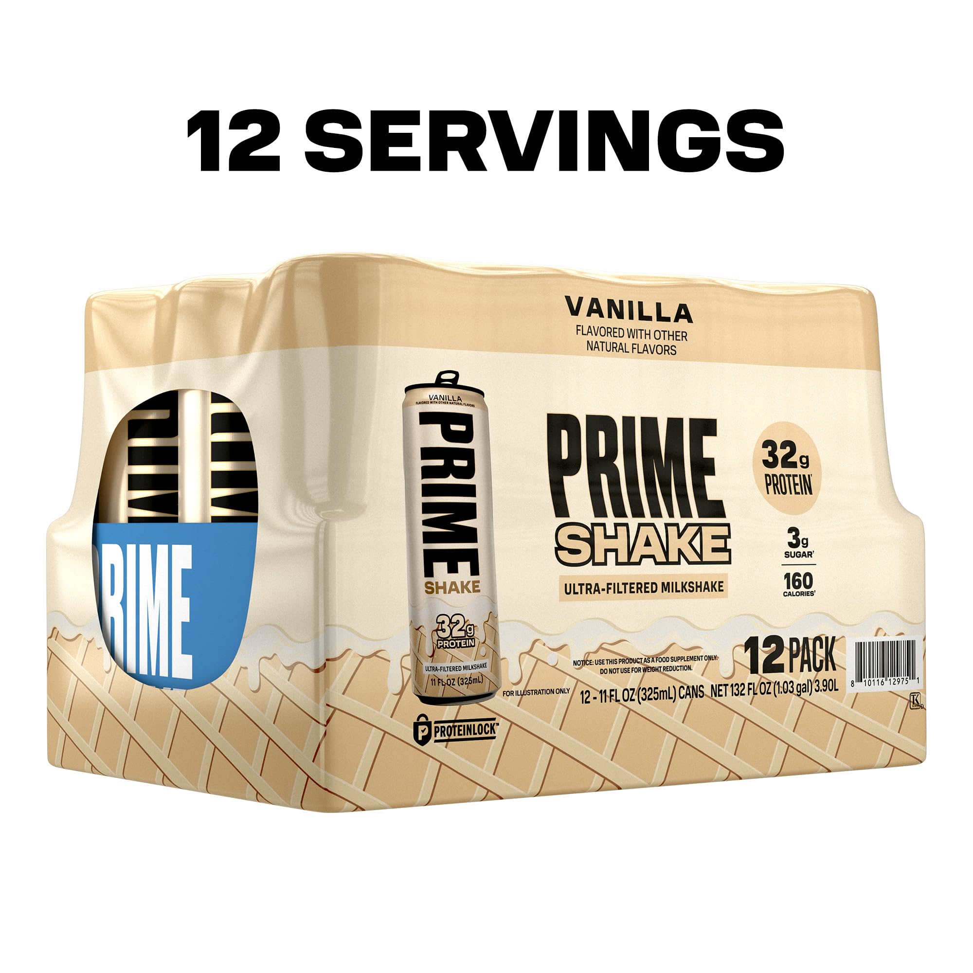 Prime Shakes Vanilla bottle with gym gear suggests post workout refreshment