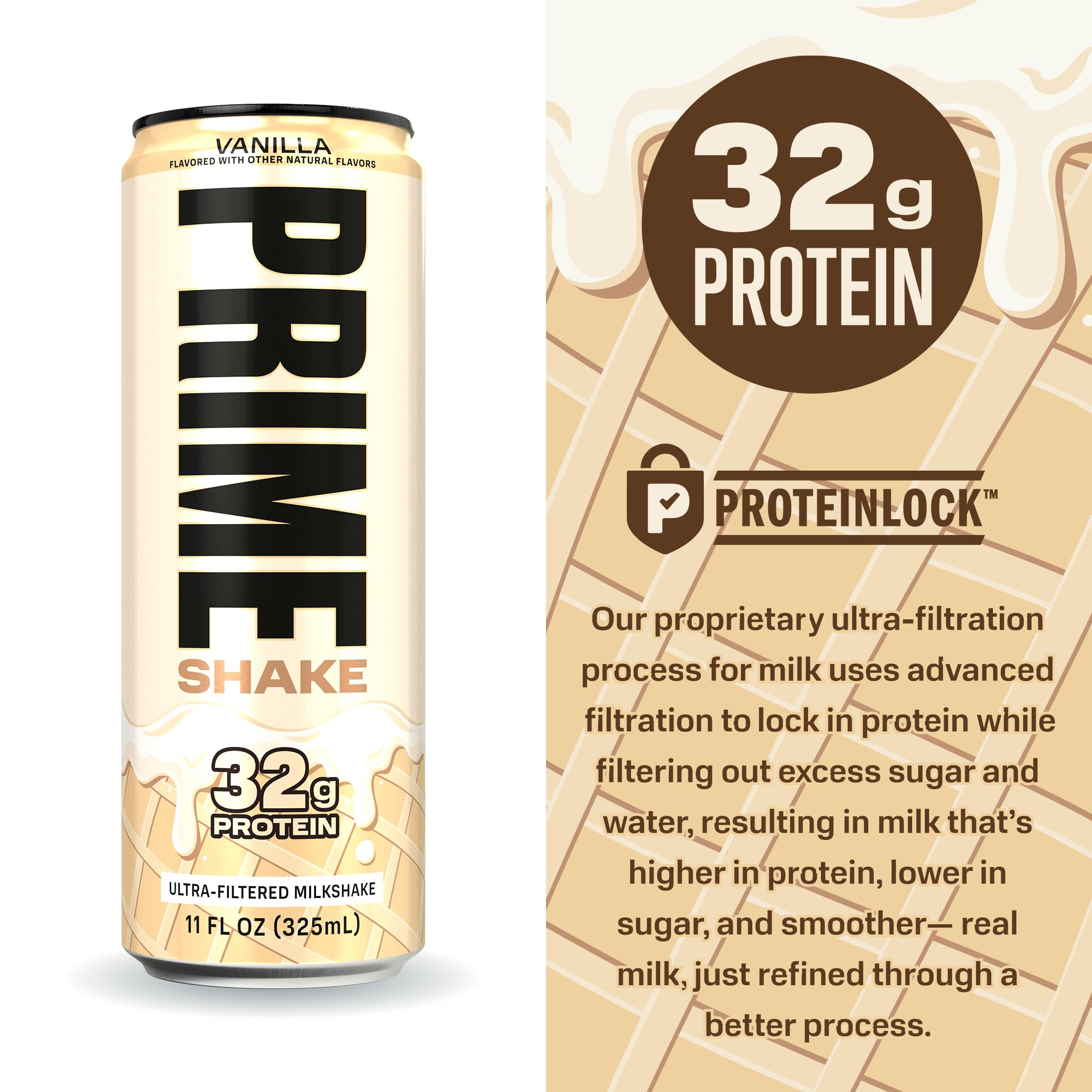 Prime Shakes Vanilla glass with ice shows creamy texture