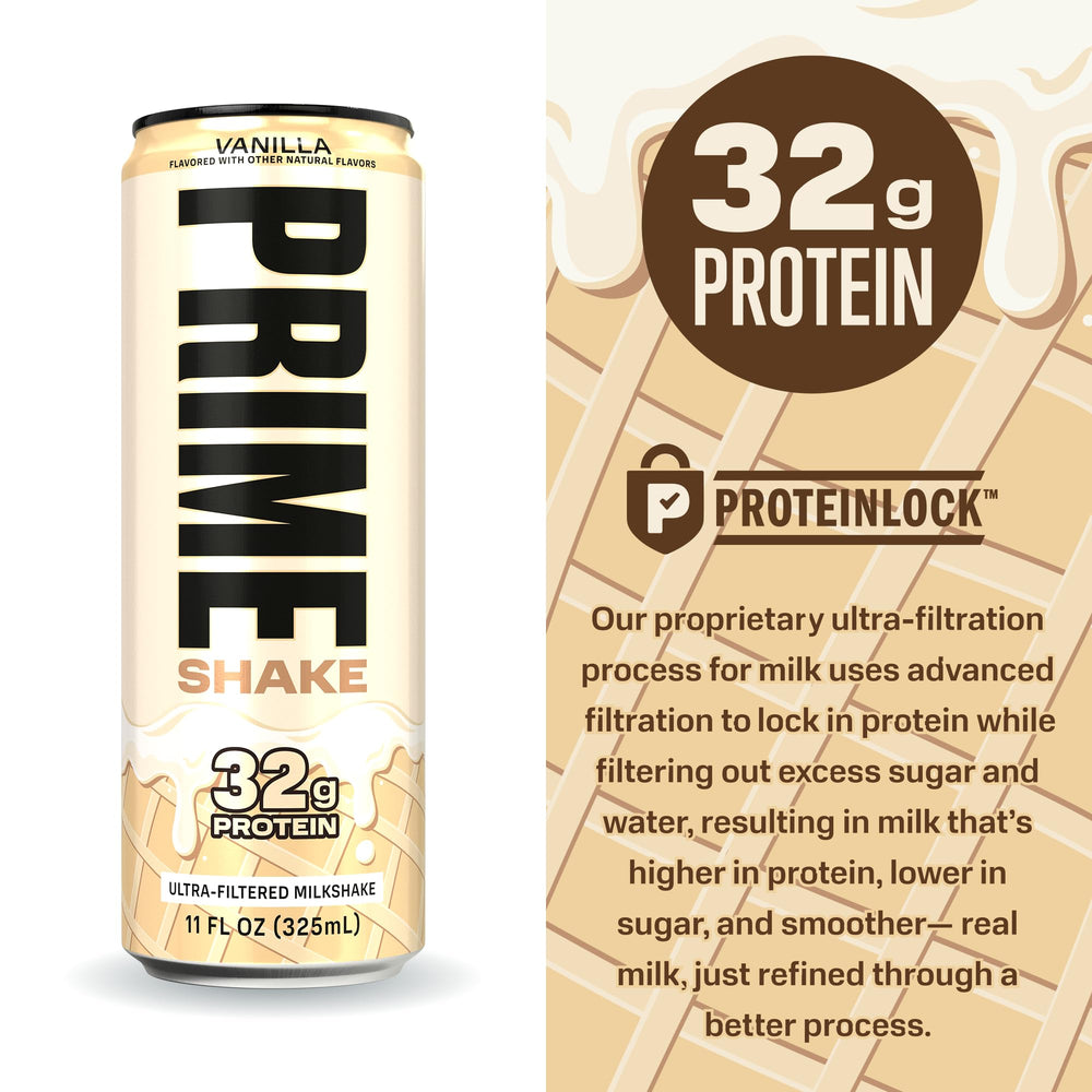 Prime Shakes Vanilla glass with ice shows creamy texture