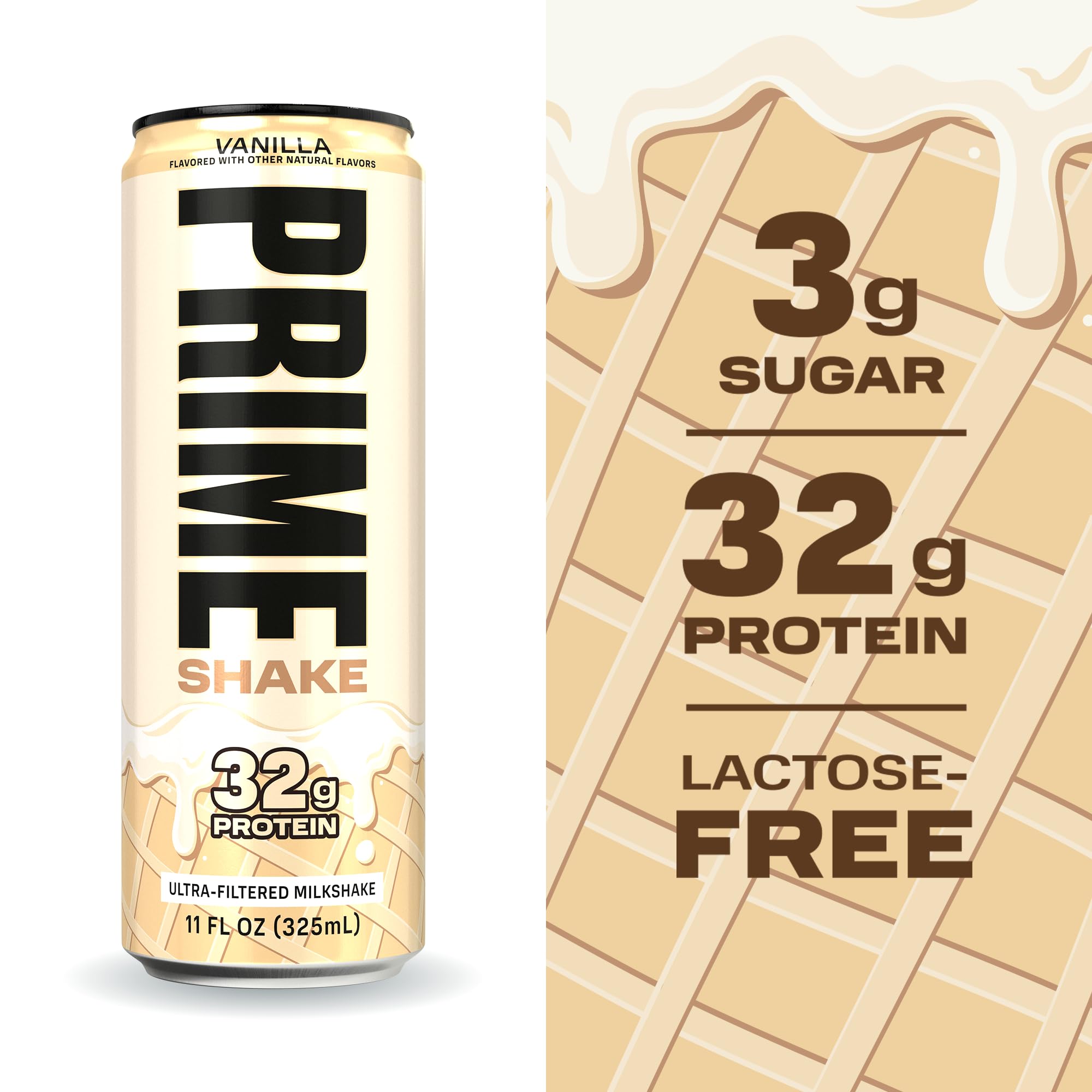 Prime Shakes Vanilla label close up features ProteinLock technology