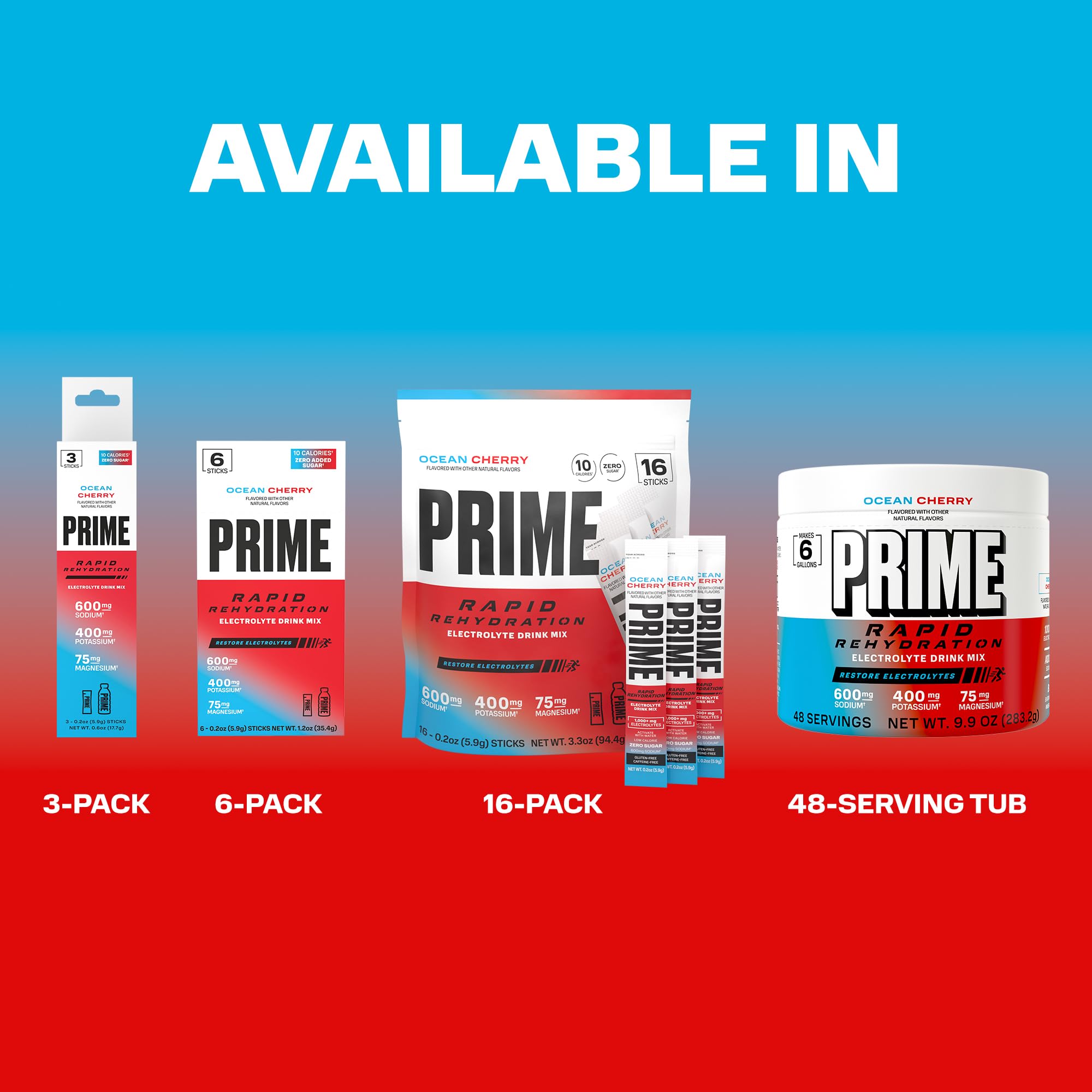 Front view of PRIME tub emphasizes sugar-free, natural flavor.