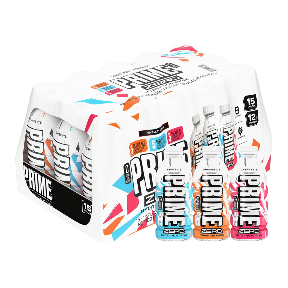 Prime ZERO Berry Ice bottle showcasing zero sugar hydration for workouts