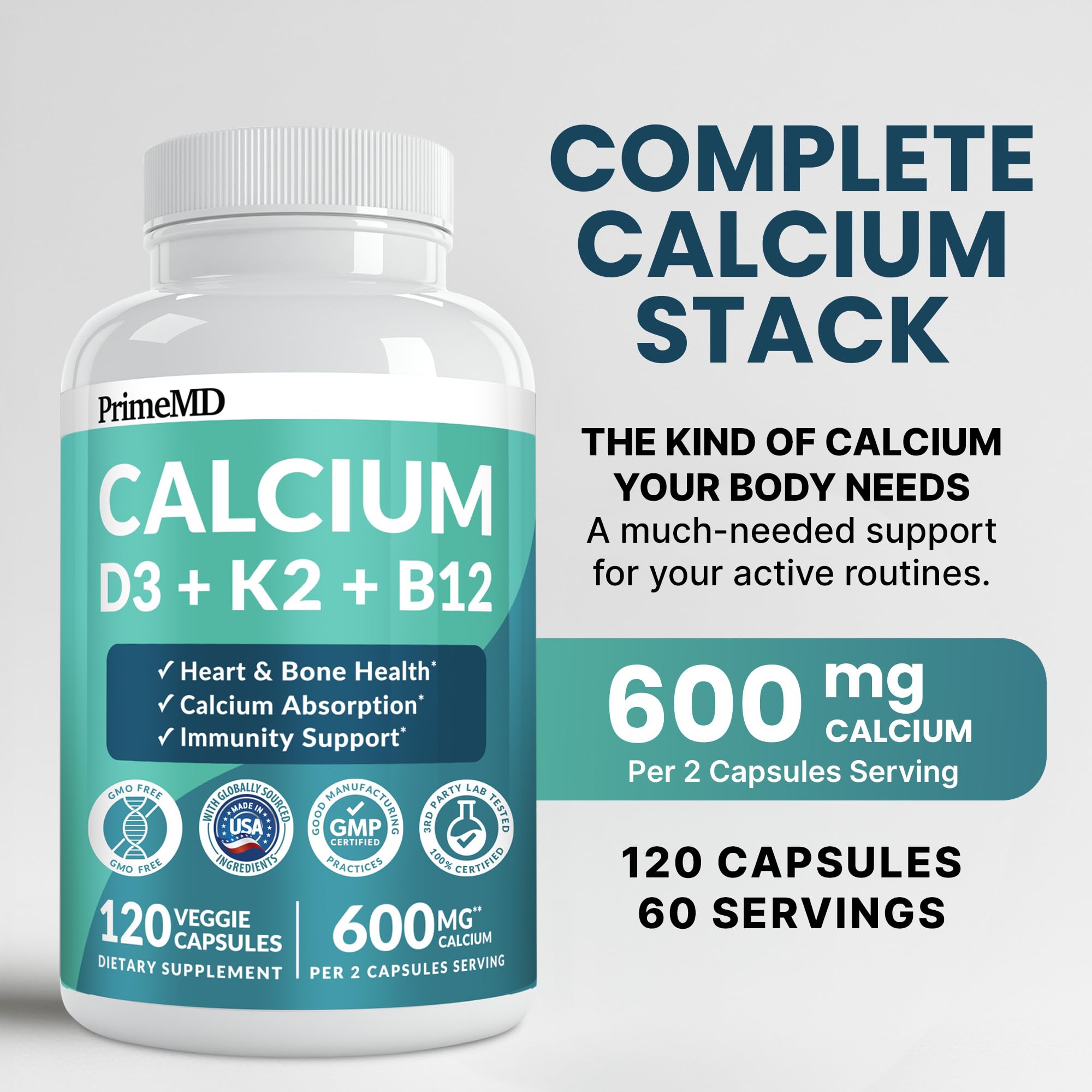 PrimeMD 4-in-1 calcium capsules close-up showing easy daily dosing.