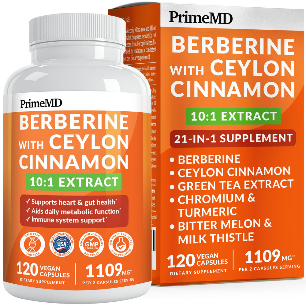 PrimeMD Berberine 21-in-1 bottle front highlighting energy support.