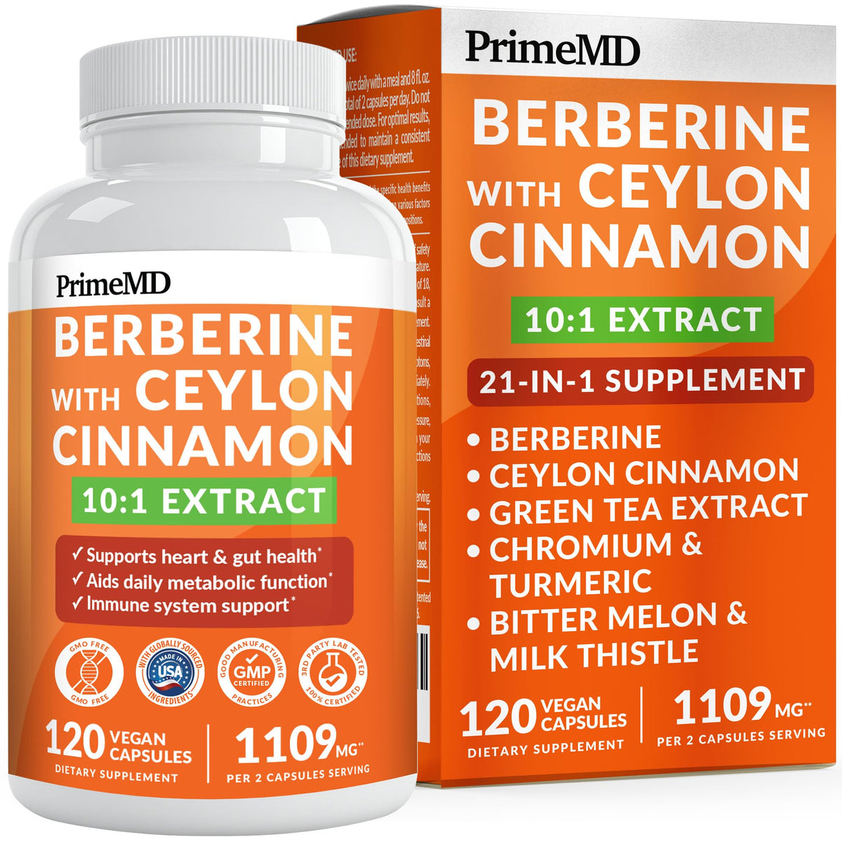 PrimeMD Berberine 21-in-1 bottle front highlighting energy support.