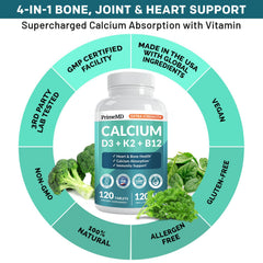 PrimeMD Calcium 1200mg bottle with a glass of water for routine use.