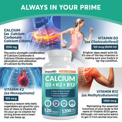PrimeMD Calcium 1200mg label shows vegan and gluten-free ingredients.