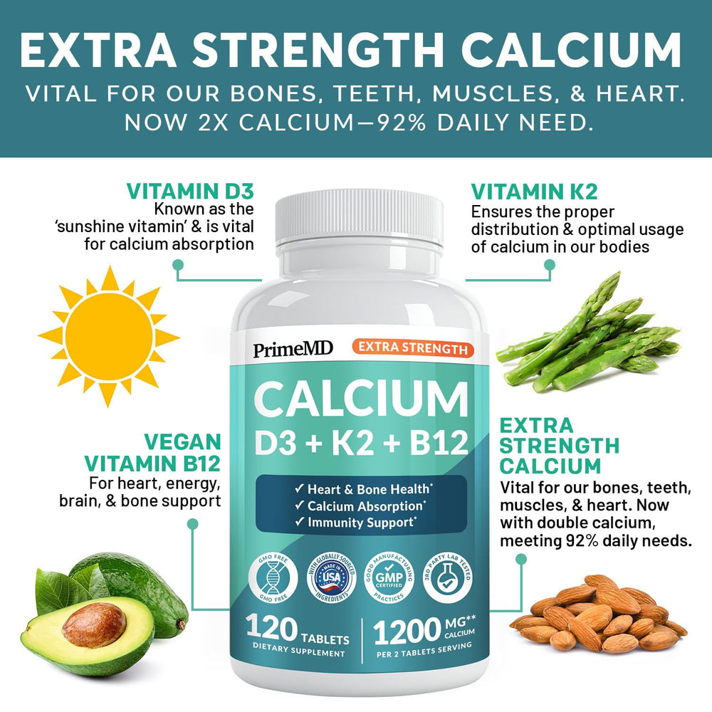 PrimeMD Calcium 1200mg tablets close-up for easy daily intake.