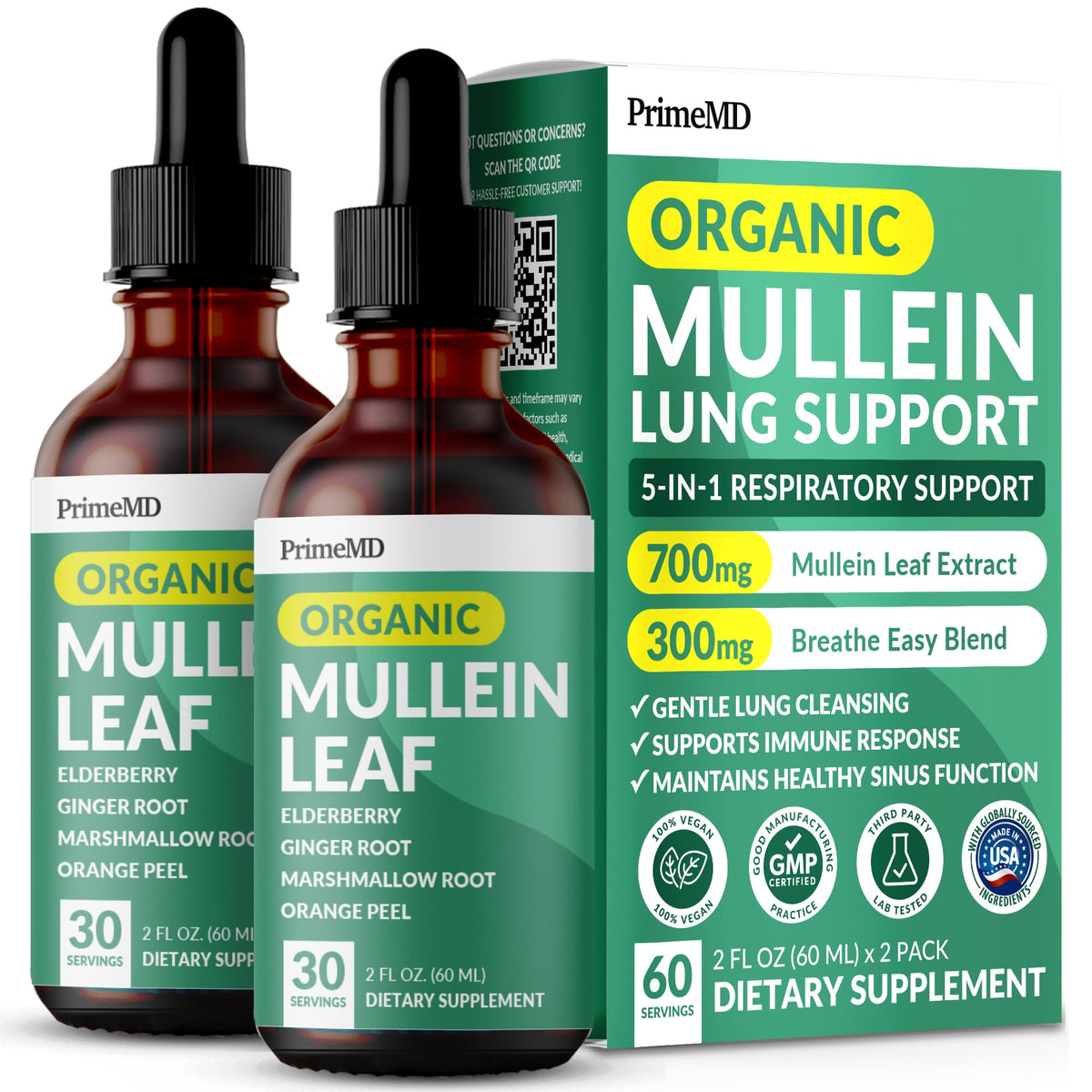 PrimeMD Mullein Drops bottle for daily lung support.